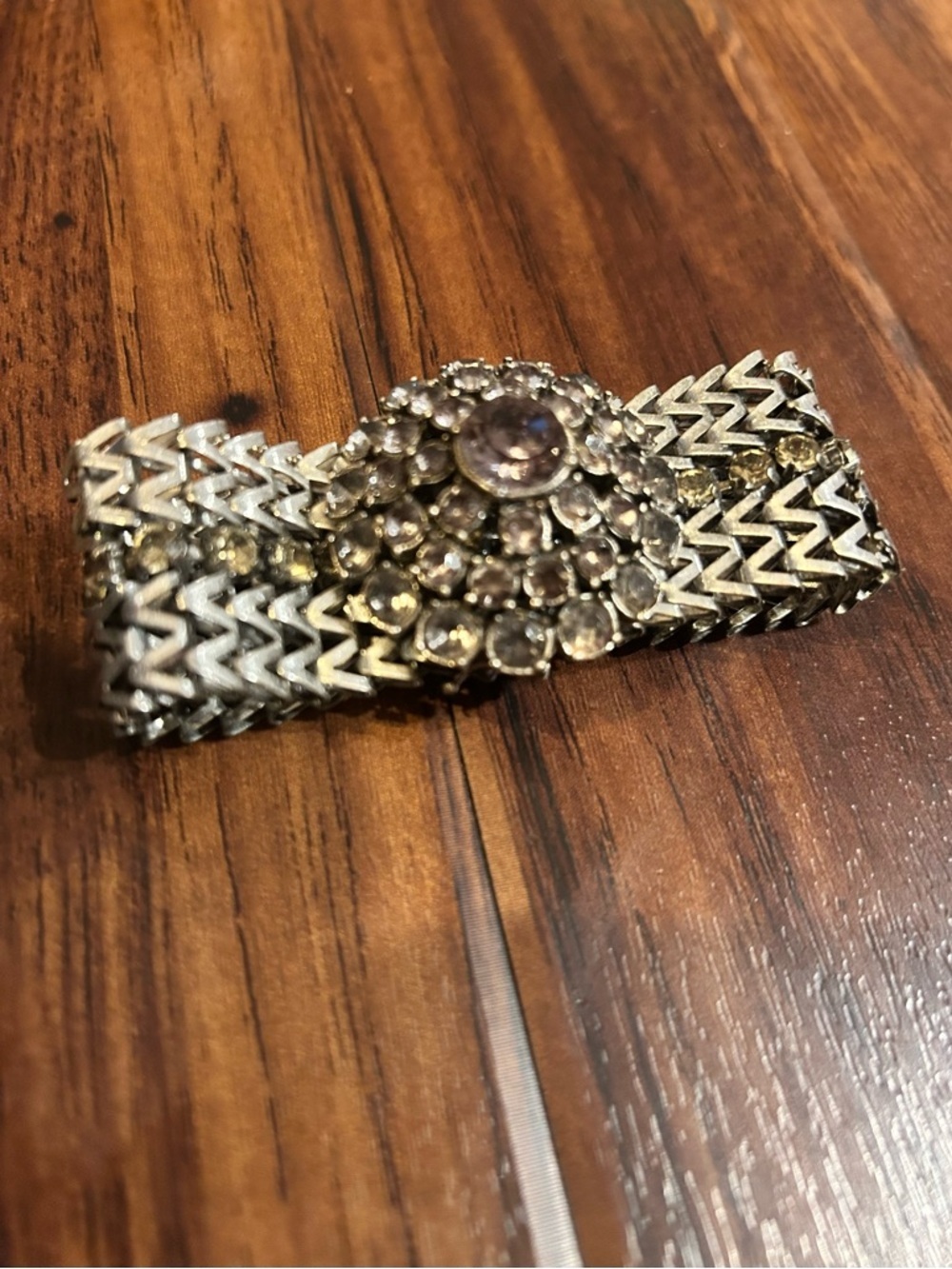 LOFT Silver-Tone Gunmetal and Rhinestone Brooch-style bracelet, magnetic closure - Picture 3 of 9